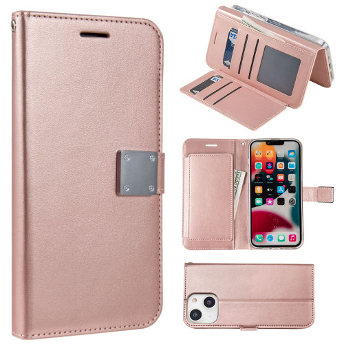 Extra Series Essential Leather Wallet Stand Case for iPhone 15 - Rose Gold