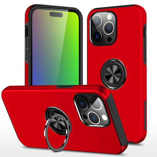360 Rotating Ring Grip Hybrid Case for iPhone 15 Pro Max - Red