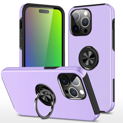 360 Rotating Ring Grip Hybrid Case for iPhone 15 Pro Max - Purple