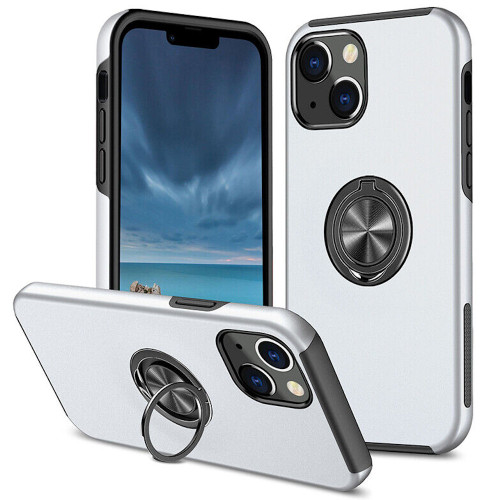 360 Rotating Ring Grip Hybrid Case for iPhone 15 - Silver