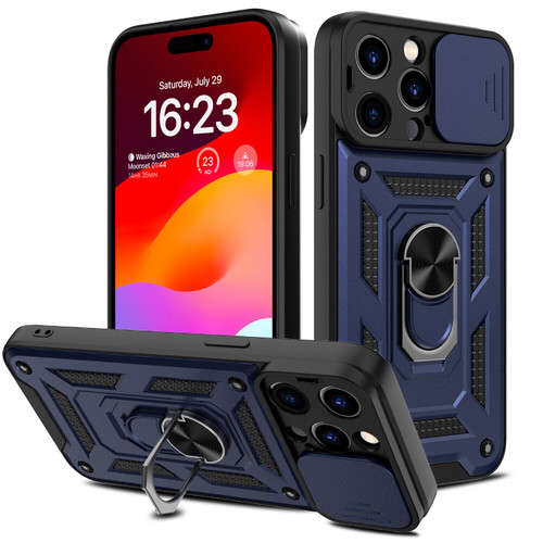 Elite Series Hybrid Case with Ring Grip and Camera Lens Cover for iPhone 15 Pro Max - Blue