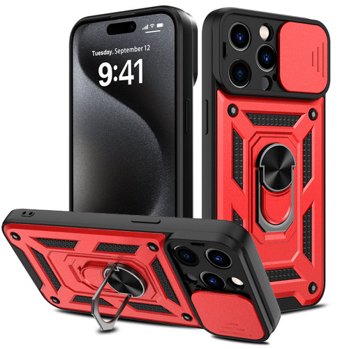 Elite Series Hybrid Case with Ring Grip and Camera Lens Cover for iPhone 15 Pro Max - Red