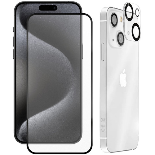 Edge-to-Edge Full Coverage Tempered Glass Screen Protector + Camera Lens Protector for iPhone 15