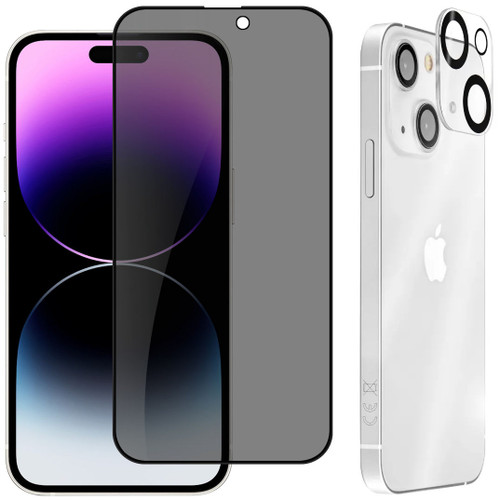 Privacy Tempered Glass Screen Protector + Camera Lens Protector for iPhone 15
