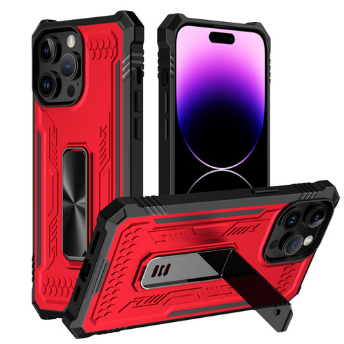 Military Grade Hybrid Case with Kickstand for iPhone 15 Pro - Red
