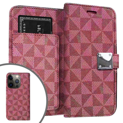 Extra Series Designer Leather Wallet Stand Case for iPhone 14 Pro - Magenta