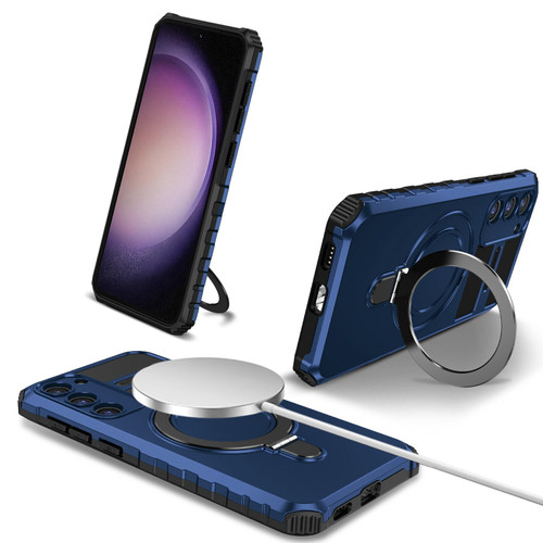 Hybrid Armor Case with MagSafe Magnetic Ring for Samsung Galaxy S23 FE - Blue