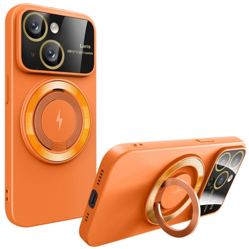 Fit TPU Case with MagSafe Ring Holder and Camera Lens Protector for iPhone 15 Plus - Orange
