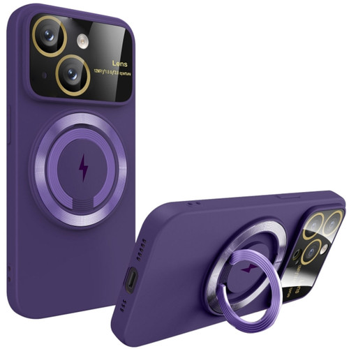 Fit TPU Case with MagSafe Ring Holder and Camera Lens Protector for iPhone 15 Plus - Purple
