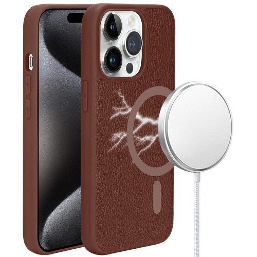 Luxury Leather Hybrid Case with MagSafe for iPhone 15 Pro Max - Brown