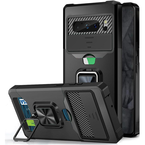 Military Grade All-In-One Ring Stand Card Case for Google Pixel 8 Pro - Black