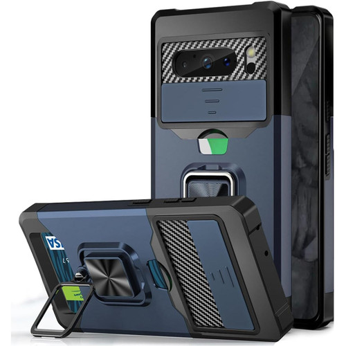 Military Grade All-In-One Ring Stand Card Case for Google Pixel 8 Pro - Blue