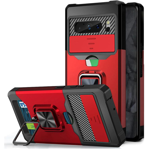 Military Grade All-In-One Ring Stand Card Case for Google Pixel 8 Pro - Red