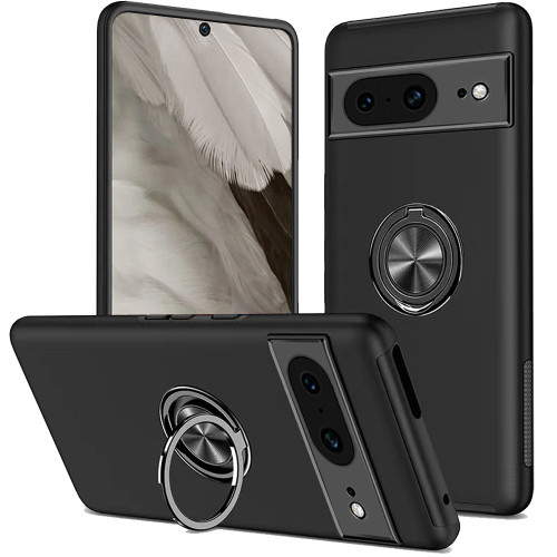 360 Rotating Ring Grip Hybrid Case for Google Pixel 8 - Black