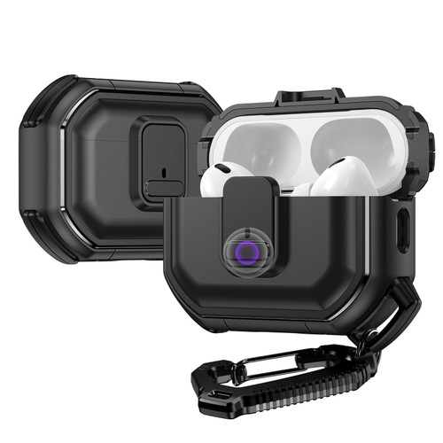 Rugged Protective Case with Secure Lock Clip for AirPods Pro (2nd Generation) - Black