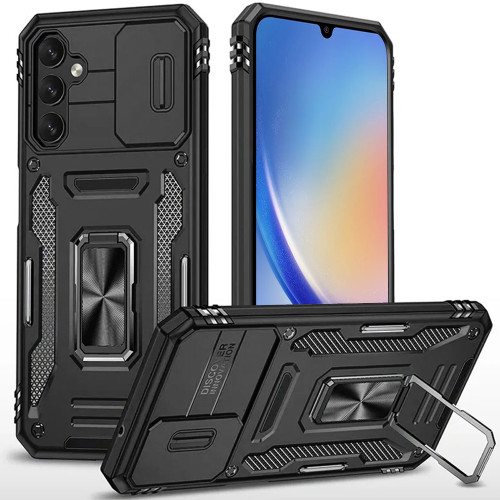 Military Grade Ring Holder Case with Camera Lens Cover for Samsung Galaxy A15 5G - Black