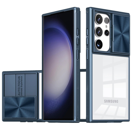 HD Transparent Case with Camera Privacy Cover for Samsung Galaxy S24 Ultra - Blue