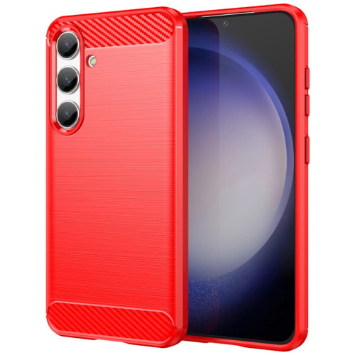 Brushed Metal Design TPU Case for Samsung Galaxy S24 Plus - Red