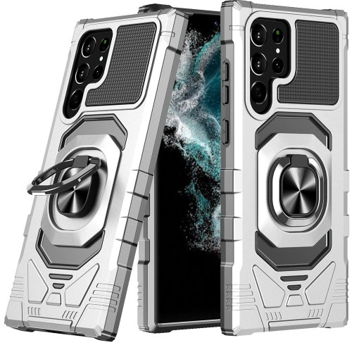 Military Grade Robotic Series Hybrid Case with Ring Grip for Samsung Galaxy S24 Ultra - Silver