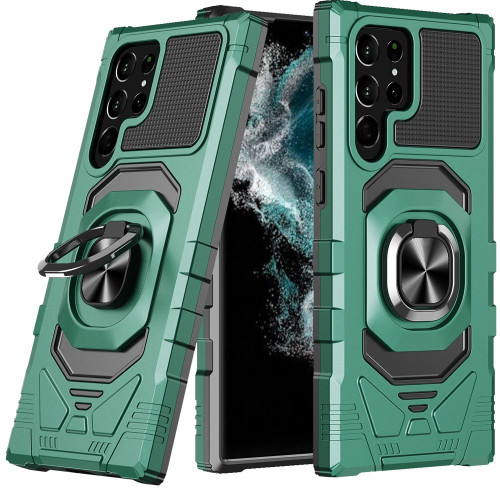 Military Grade Robotic Series Hybrid Case with Ring Grip for Samsung Galaxy S24 Ultra - Green