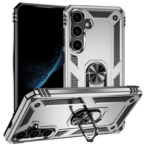 Military Grade Hybrid Case with Ring Grip for Samsung Galaxy S24 Plus - Silver