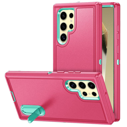 Military Grade TUFF Hybrid Armor Case with Kickstand for Samsung Galaxy S24 Ultra - Hot Pink Teal