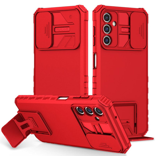 Military Grade Camera Privacy Cover Hybrid Case with Kickstand for Samsung Galaxy S24 Plus - Red