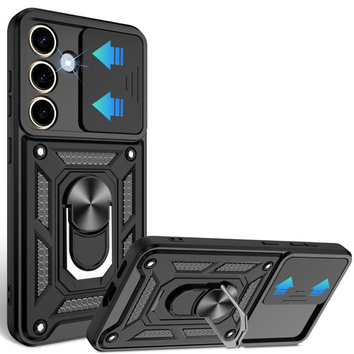 Military Grade Elite Series Hybrid Case with Ring Grip and Camera Lens Cover for Samsung Galaxy S24 - Black