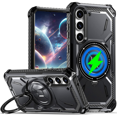 Military Grade Hybrid Case with MagSafe Magnetic Ring for Samsung Galaxy S24 Plus - Black