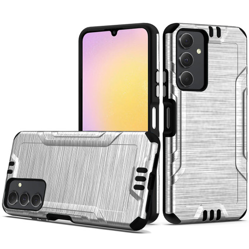 Military Grade Tough Brushed Metal Texture Hybrid Case for Samsung Galaxy A25 5G - Silver