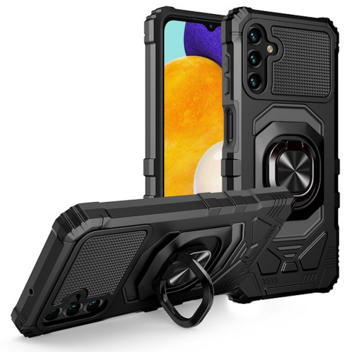 Military Grade Robotic Series Hybrid Case with Ring Grip for Samsung Galaxy A25 5G - Black
