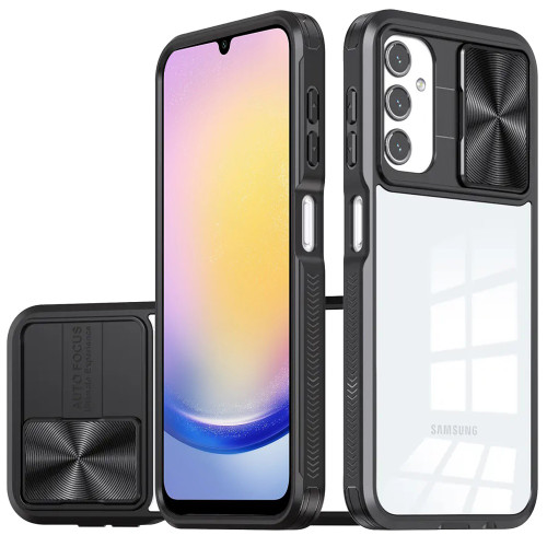 HD Transparent Case with Camera Privacy Cover for Samsung Galaxy A25 5G - Black