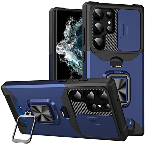 Military Grade All-In-One Ring Stand Card Case for Samsung Galaxy S24 Ultra - Blue