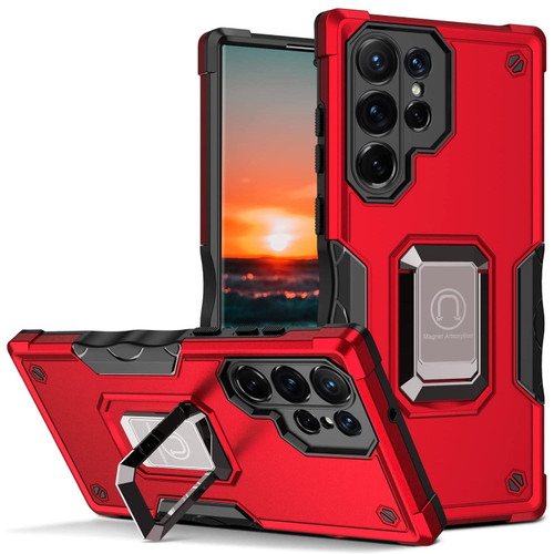 Military Grade Shockproof Hybrid Case with Ring Holder for Samsung Galaxy S24 Ultra - Red