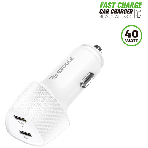 20W + 20W USB-C PD 3.0 Fast Car Charger with PPS - White
