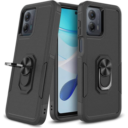 Military Grade TUFF Shockproof Hybrid Armor Case with Ring Grip for Motorola Moto G Power 5G 2024 - Black