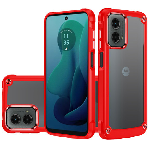 Military Grade Tough Shield Snap-on Transparent Case for Motorola Moto G 5G 2024 - Red