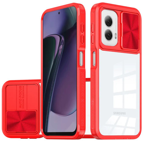 HD Transparent Case with Camera Privacy Cover for Motorola Moto G Stylus 5G 2024 - Red