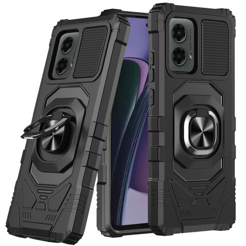 Military Grade Robotic Series Hybrid Case with Ring Grip for Motorola Moto G Stylus 5G 2024 - Black