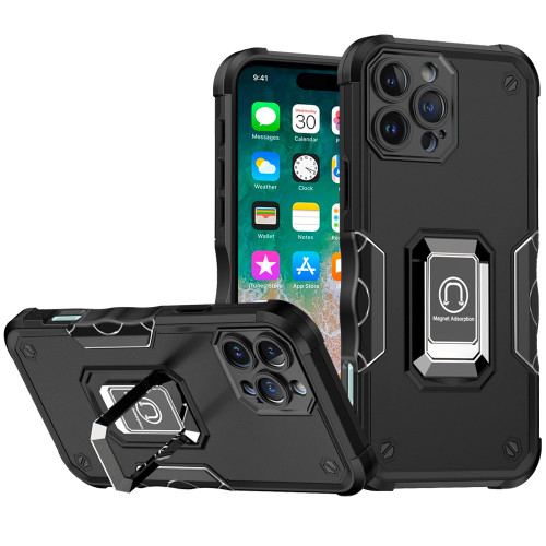 Military Grade Shockproof Hybrid Armor Case with Ring Grip for iPhone 16 Pro Max - Black