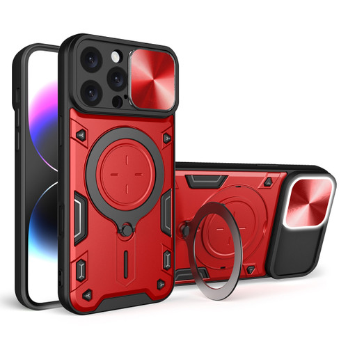 Superior Series Hybrid Case with MagSafe Ring Stand and Camera Lens Cover for iPhone 16 Pro Max - Red