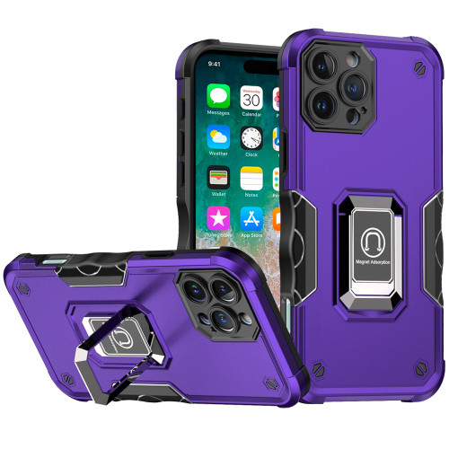 Military Grade Shockproof Hybrid Armor Case with Ring Grip for iPhone 16 Pro - Purple