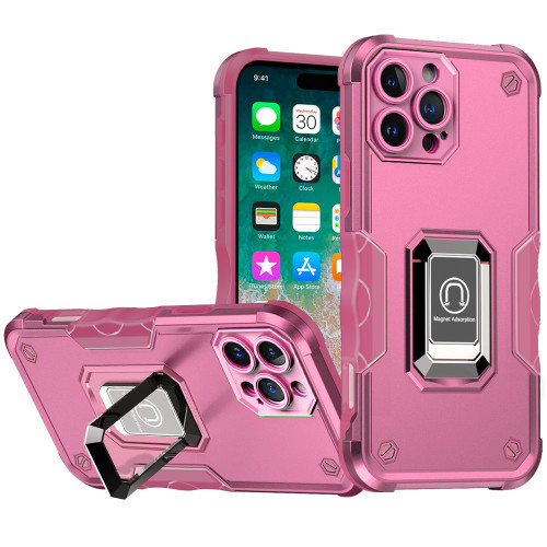 Military Grade Shockproof Hybrid Armor Case with Ring Grip for iPhone 16 Pro - Pink