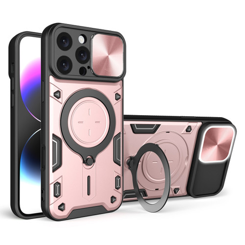 Superior Series Hybrid Case with MagSafe Ring Stand and Camera Lens Cover for iPhone 16 Pro - Rose Gold