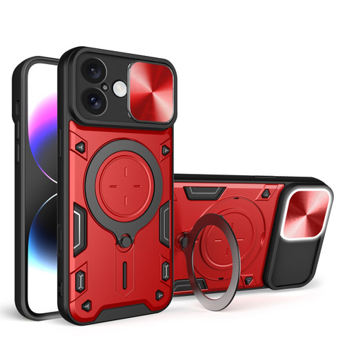 Superior Series Hybrid Case with MagSafe Ring Stand and Camera Lens Cover for iPhone 16 - Red