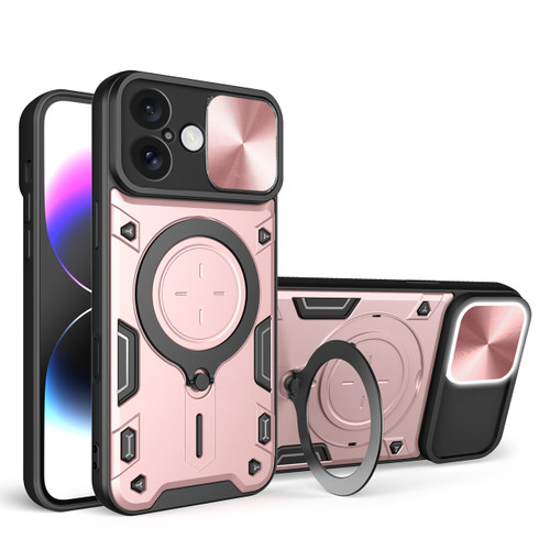 Superior Series Hybrid Case with MagSafe Ring Stand and Camera Lens Cover for iPhone 16 Plus - Rose Gold