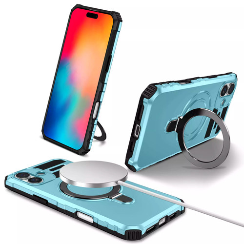Hybrid Armor Case with MagSafe Ring Stand for iPhone 16 Plus - Sky Blue