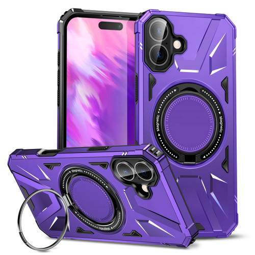 Military Grade TUFF MagSafe Case with Rotating Ring Stand for iPhone 16 Plus - Purple