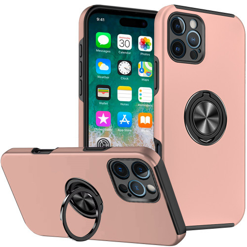360 Rotating Ring Grip Hybrid Case for iPhone 16 Pro Max - Rose Gold