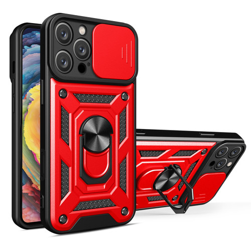 Superior Series Hybrid Case with Ring Grip and Camera Lens Cover for iPhone 16 Pro - Red